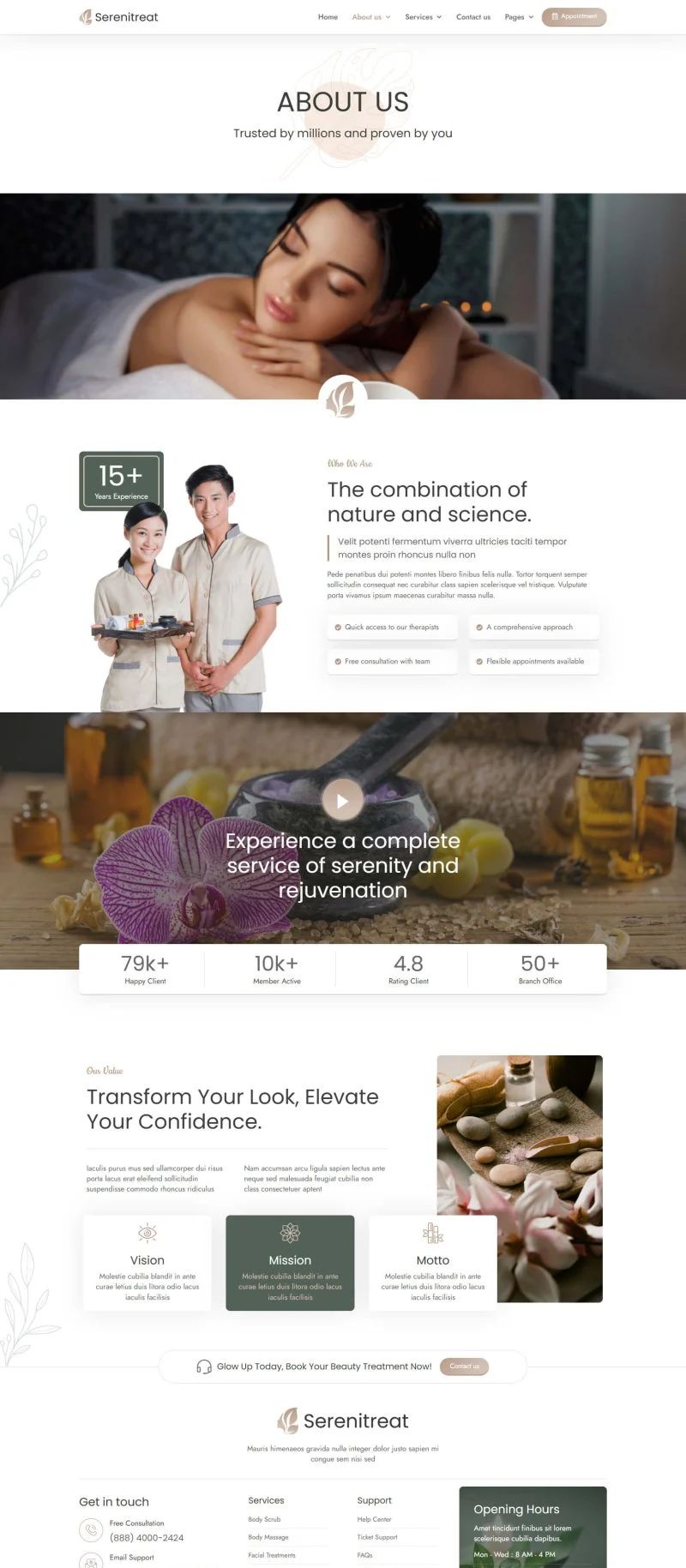 美业与水疗服务Elementor网站模板_一键导入快速建站插图2-WP资源海 美容/美发 Elementor 模板关于我们预览