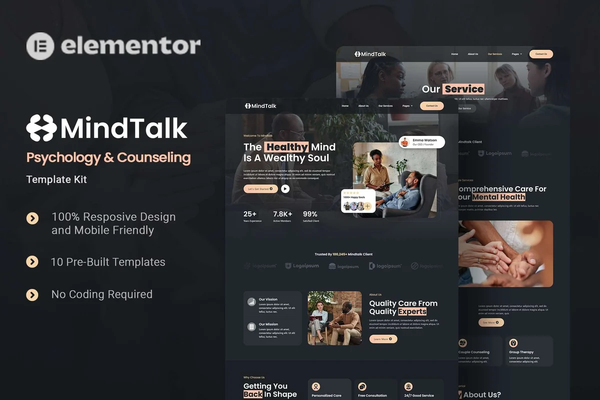 心理辅导机构Elementor网站模板_一键导入快速建站插图-WP资源海 服务/咨询 Elementor 网站模板封面