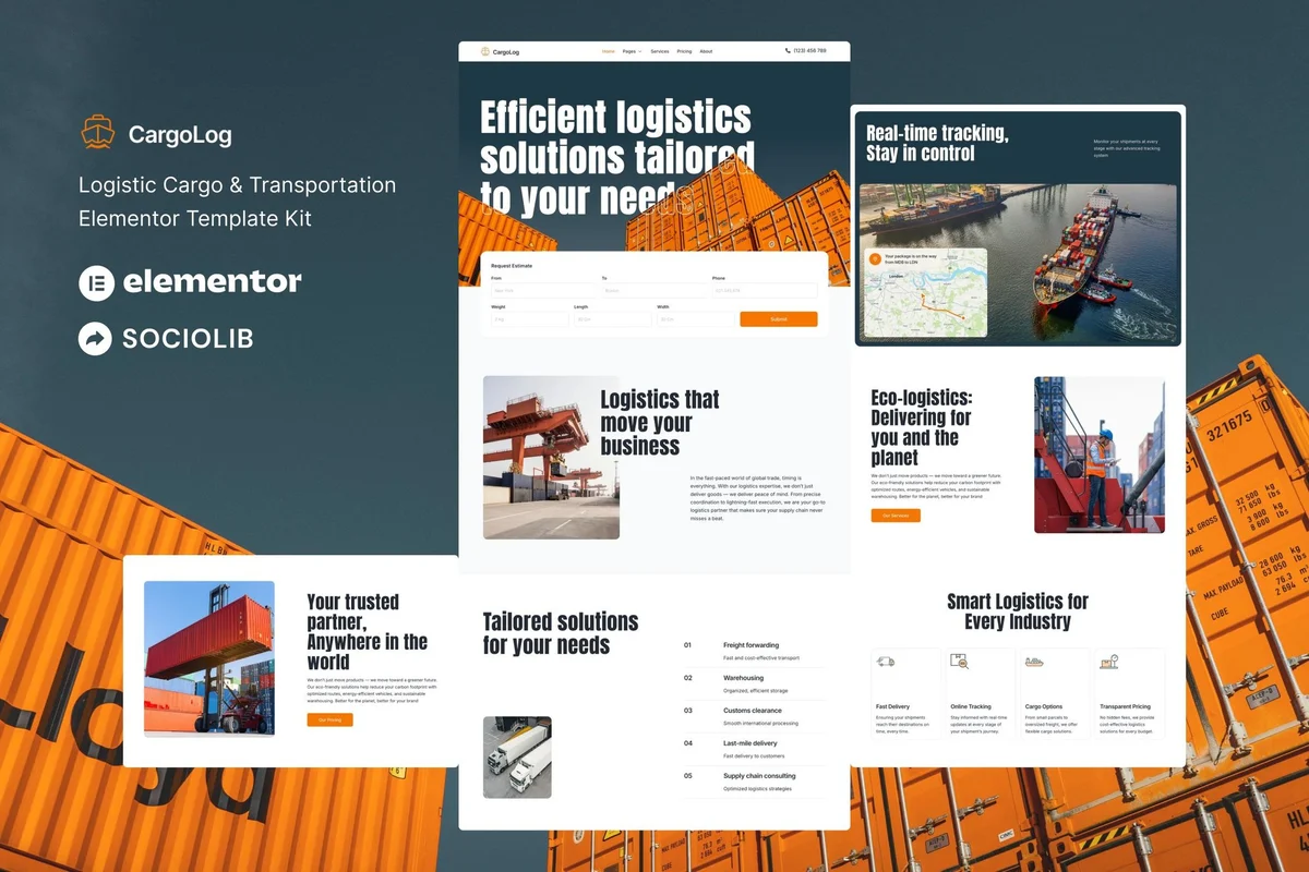 货运物流平台Elementor网站模板_一键导入快速建站插图-WP资源海 物流/运输 Elementor 网站模板封面