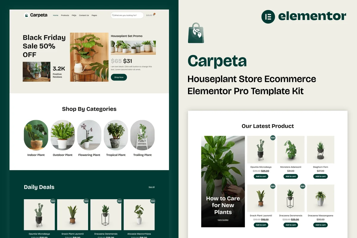 绿植电商Elementor网站模板_一键导入快速建站插图-WP资源海 电商 Elementor 网站模板封面