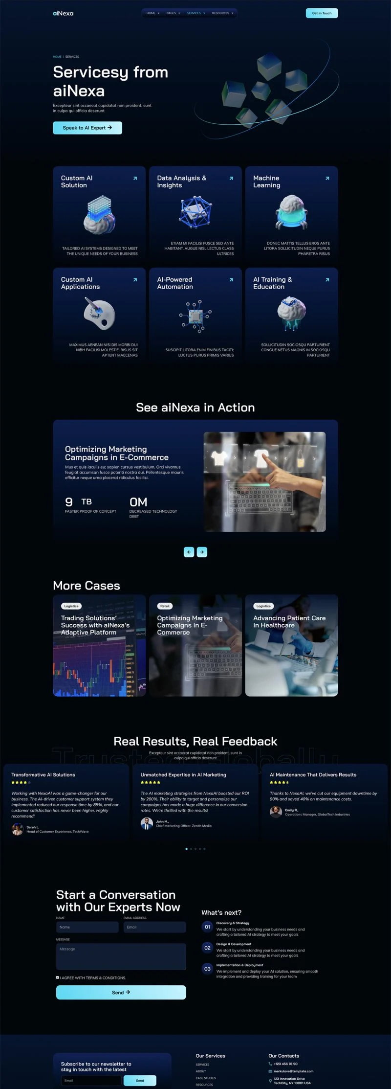 AI技术服务Elementor网站模板_一键导入快速建站插图2-WP资源海 AI Elementor 模板服务页面预览