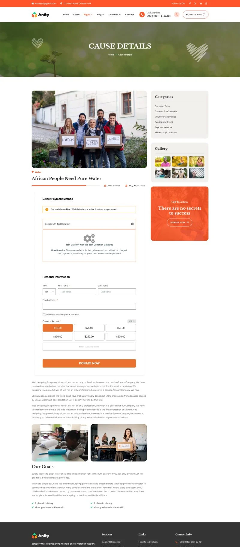 慈善公益平台Elementor网站模板_一键导入快速建站插图5-WP资源海 组织/机构 Elementor 模板公益项目详情预览