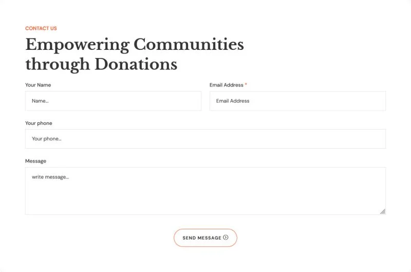 慈善公益平台Elementor网站模板_一键导入快速建站插图6-WP资源海 组织/机构 Elementor 模板联系表单预览