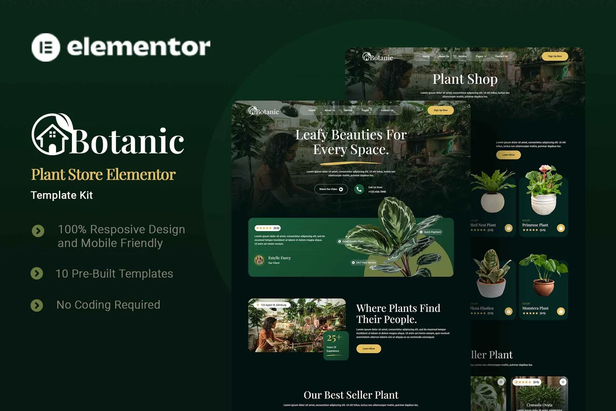 植物商店Elementor网站模板_一键导入快速建站插图-WP资源海 💐花卉/绿植 Elementor 网站模板封面