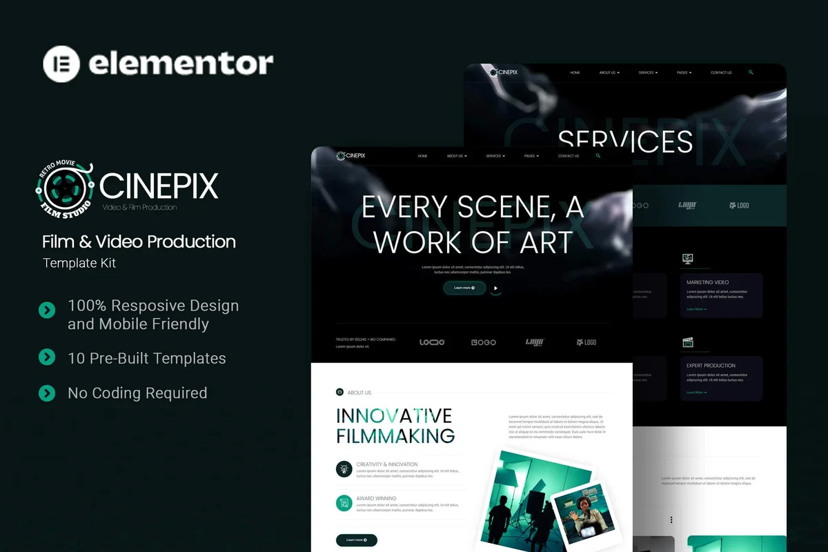 影片制作工作室Elementor网站模板_一键导入快速建站插图-WP资源海 多媒体 Elementor 网站模板封面