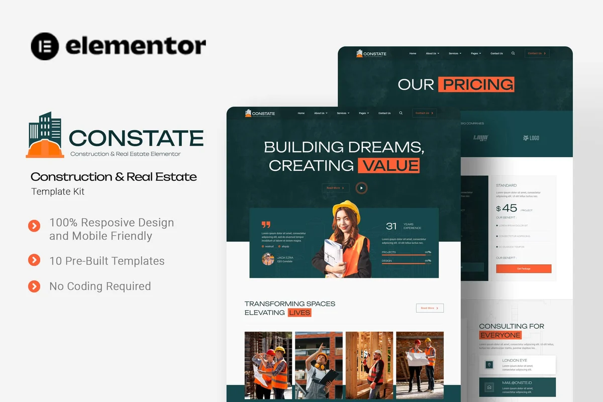 地产建筑Elementor网站模板_一键导入快速建站插图-WP资源海 建筑/地产 Elementor 网站模板封面