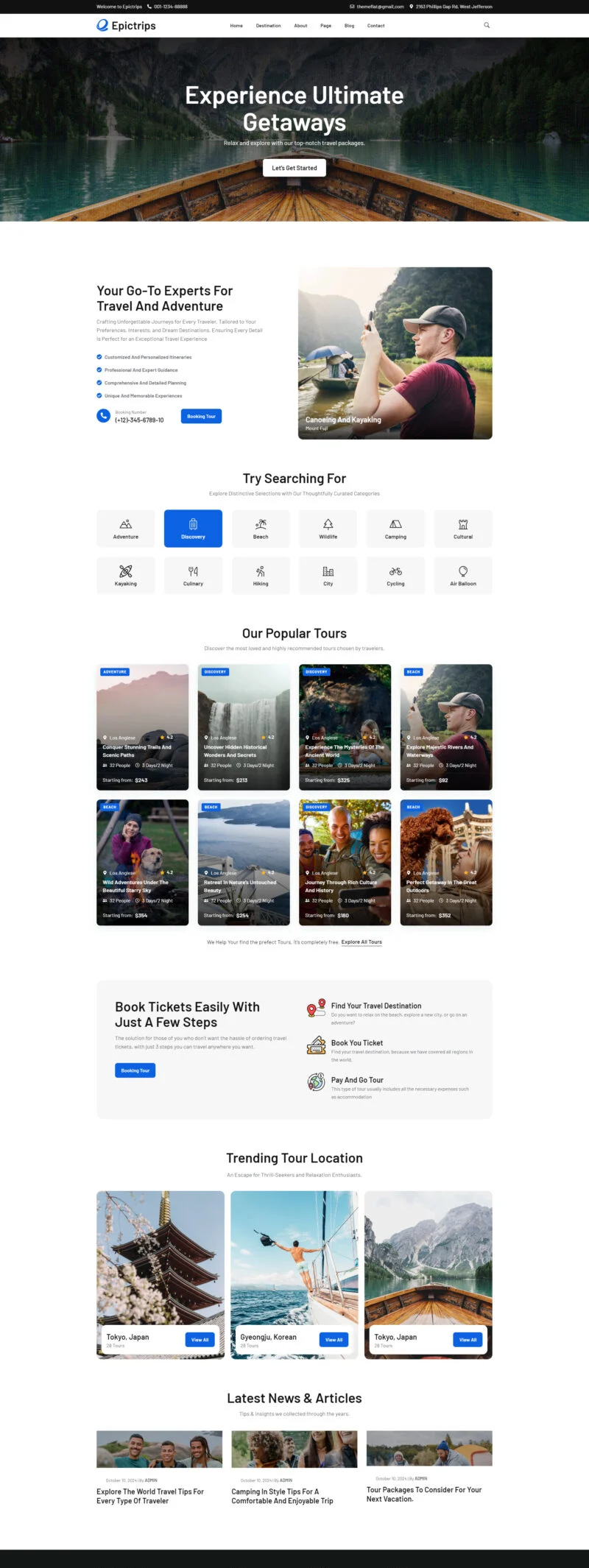 旅游目的地Elementor网站模板_一键导入快速建站插图3-WP资源海 户外/旅行 Elementor 模板首页预览