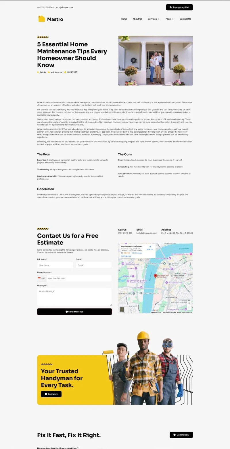 万能工维修服务Elementor网站模板_一键导入快速建站插图4-WP资源海 维修 Elementor 模板博客页面预览