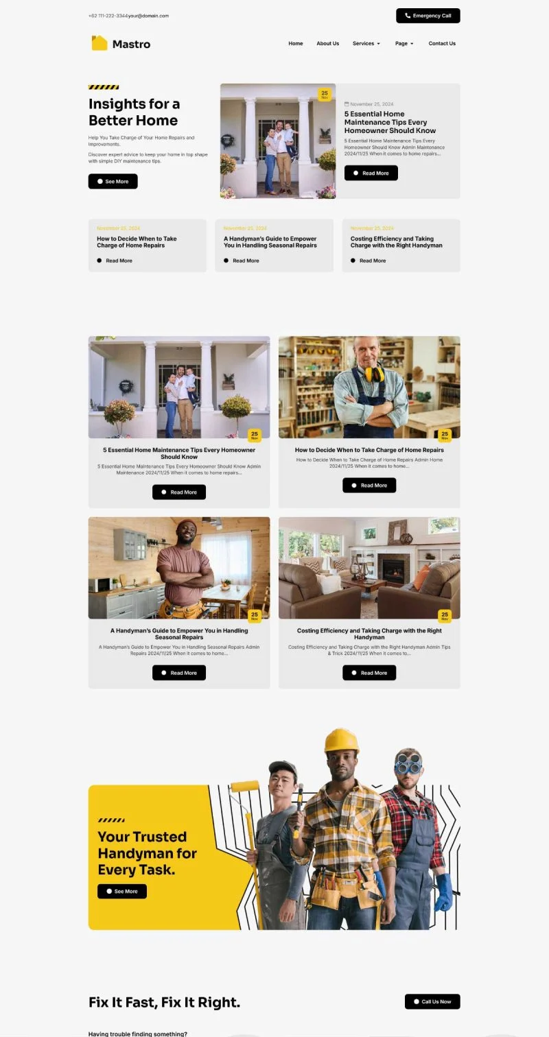 万能工维修服务Elementor网站模板_一键导入快速建站插图6-WP资源海 维修 Elementor 模板博客页面预览