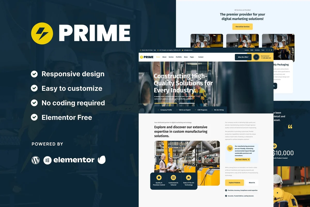 工厂Elementor网站模板_一键导入快速建站插图-WP资源海 制造业 Elementor 网站模板封面
