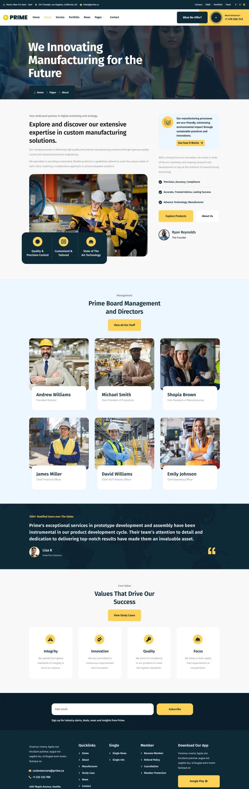 工厂Elementor网站模板_一键导入快速建站插图2-WP资源海 制造业 Elementor 模板关于页面预览