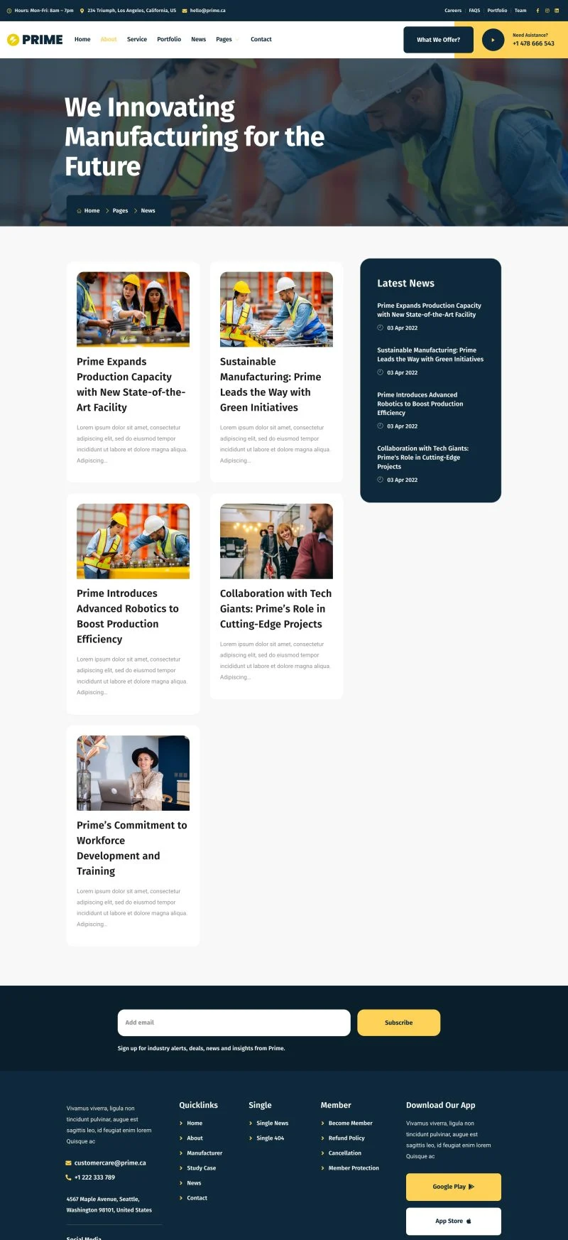 工厂Elementor网站模板_一键导入快速建站插图7-WP资源海 制造业 Elementor 模板新闻页面预览