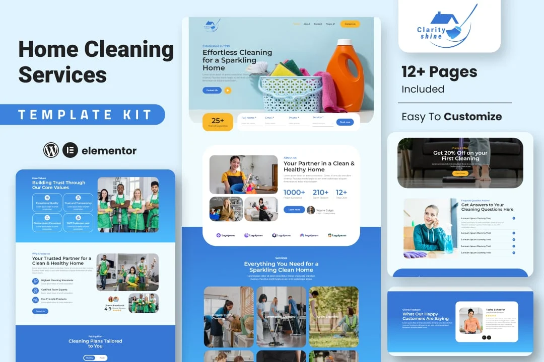 清洁服务企业Elementor网站模板_一键导入快速建站插图-WP资源海 保洁 Elementor 网站模板封面