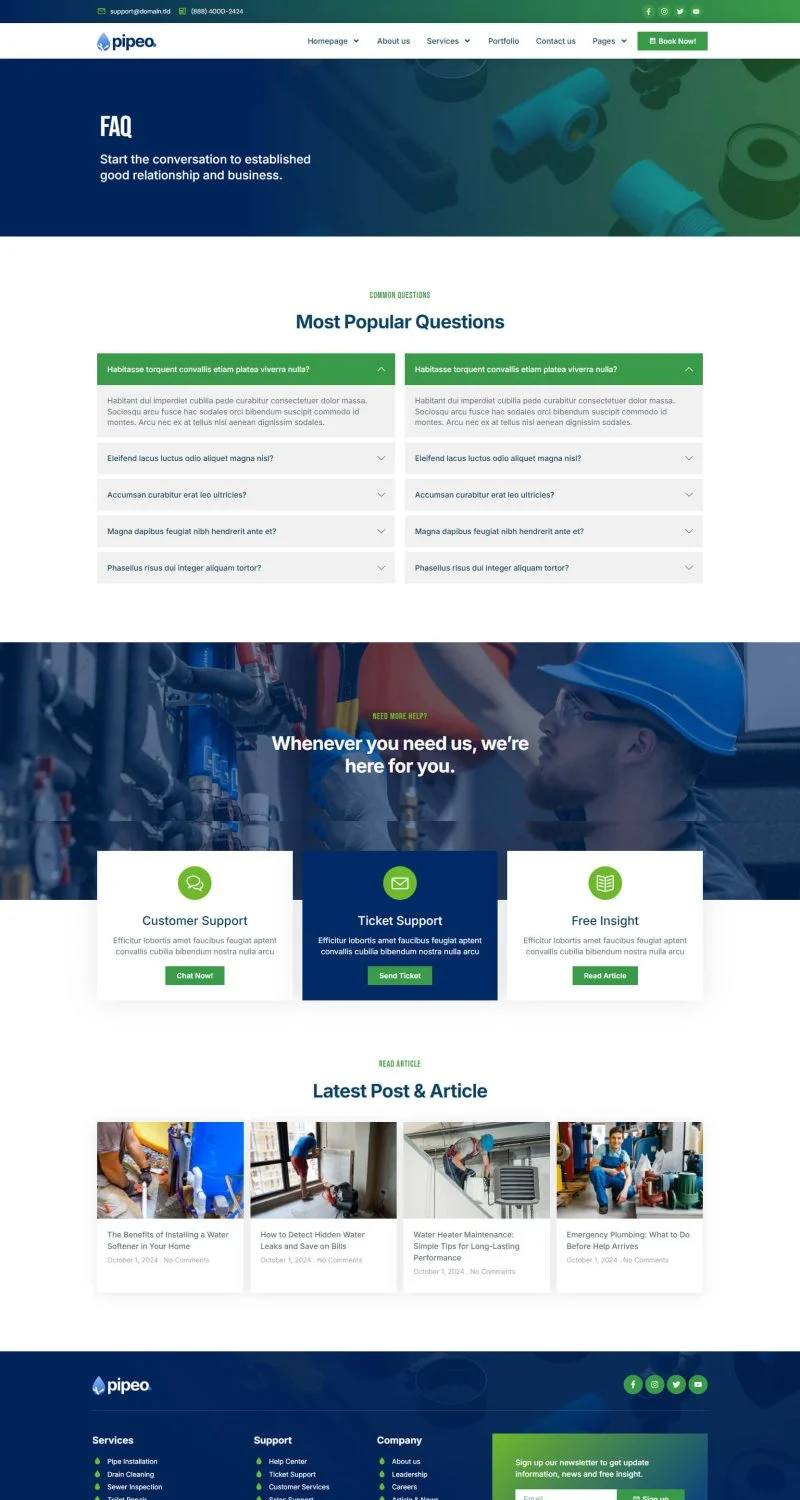 管道工Elementor网站模板_一键导入快速建站插图1-WP资源海 维修 Elementor 模板常见问题预览