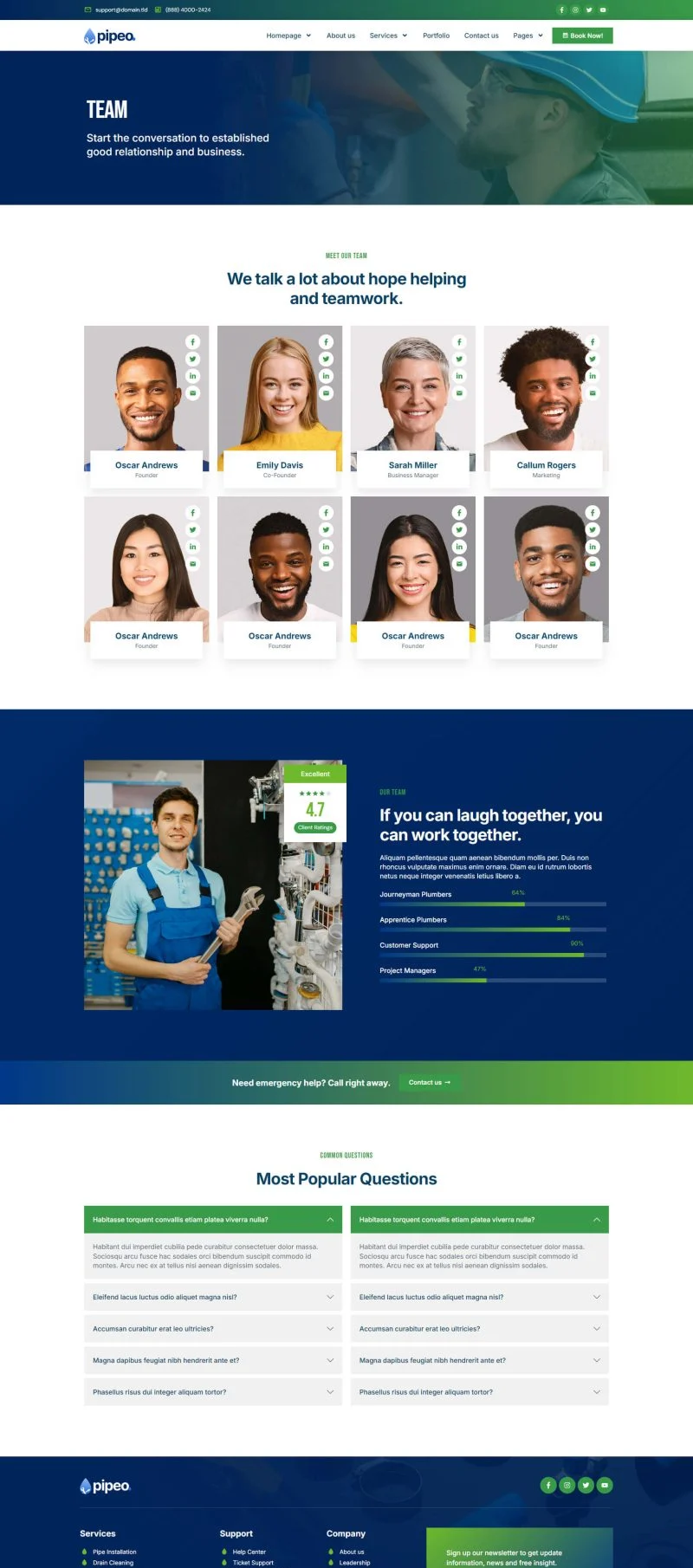 管道工Elementor网站模板_一键导入快速建站插图2-WP资源海 维修 Elementor 模板团队页面预览