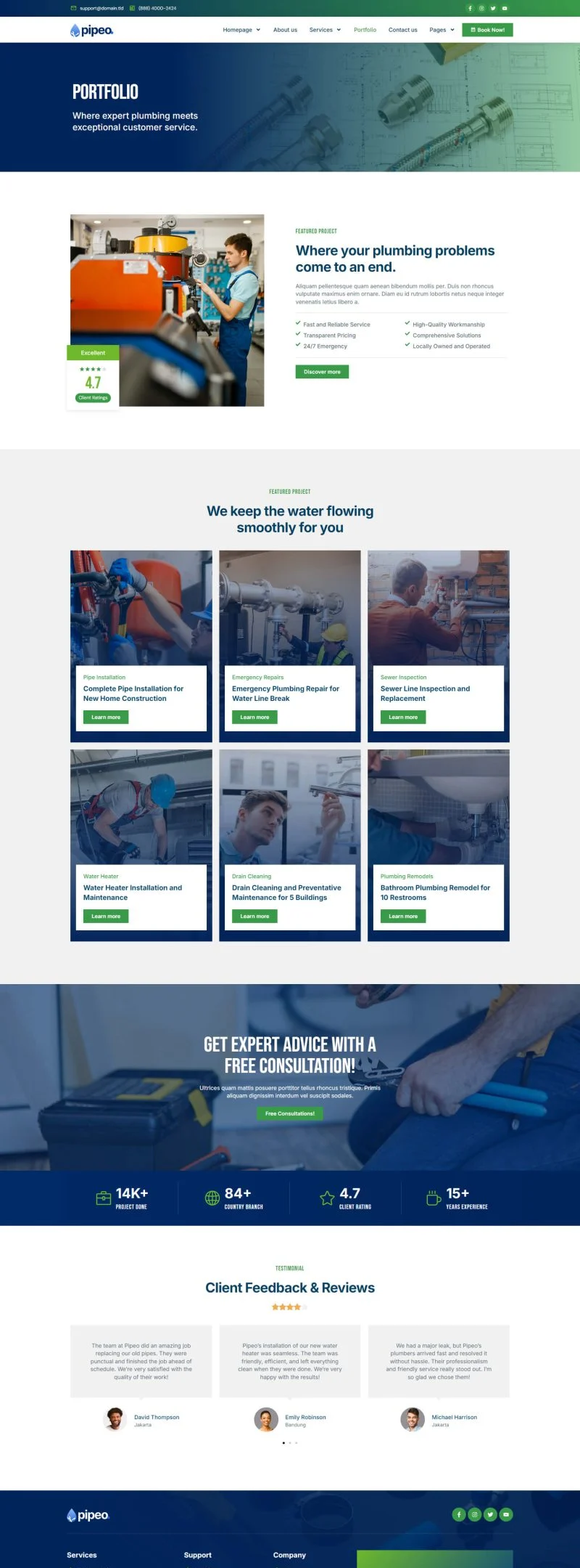 管道工Elementor网站模板_一键导入快速建站插图4-WP资源海 维修 Elementor 模板案例页面预览