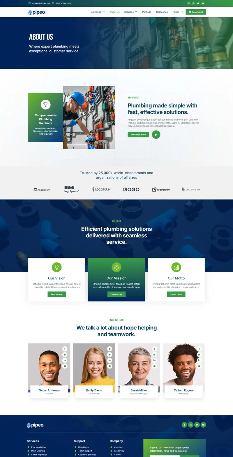 管道工Elementor网站模板_一键导入快速建站插图7-WP资源海 维修 Elementor 模板关于我们预览