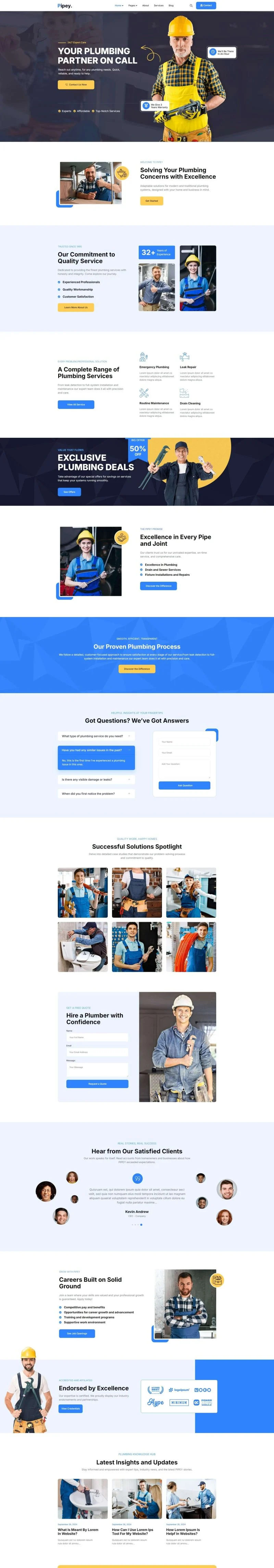 管道服务Elementor网站模板_一键导入快速建站插图2-WP资源海 维修 Elementor 模板首页预览