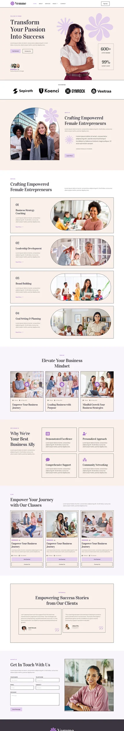 女性创业指导Elementor网站模板_一键导入快速建站插图1-WP资源海 服务/咨询 Elementor 模板首页预览