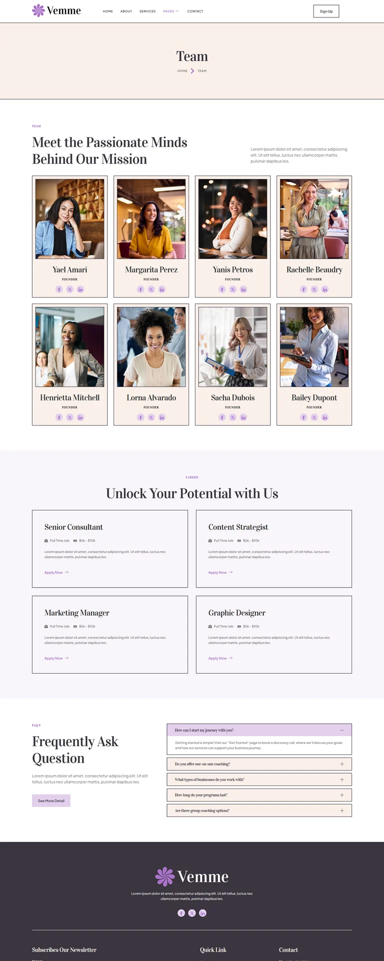 女性创业指导Elementor网站模板_一键导入快速建站插图5-WP资源海 服务/咨询 Elementor 模板团队页面预览