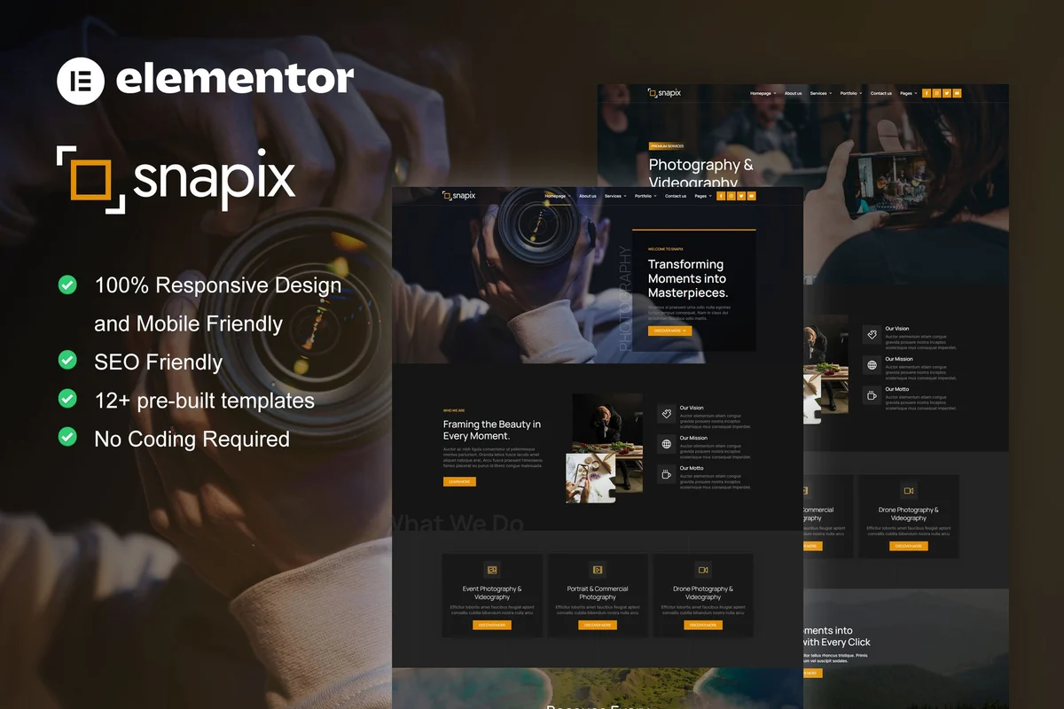 作品集Elementor网站模板_一键导入快速建站插图-WP资源海 摄影 Elementor 网站模板封面