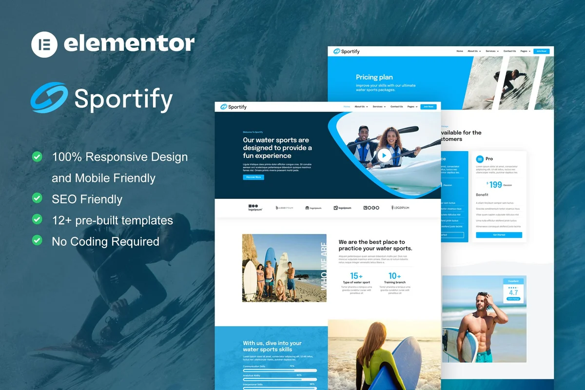 水上运动Elementor网站模板_一键导入快速建站插图-WP资源海 运动/健身 Elementor 网站模板封面