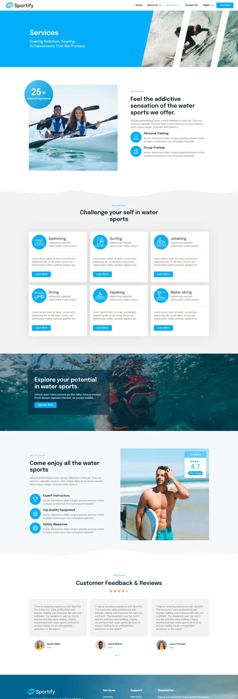水上运动Elementor网站模板_一键导入快速建站插图7-WP资源海 运动/健身 Elementor 模板服务页面预览