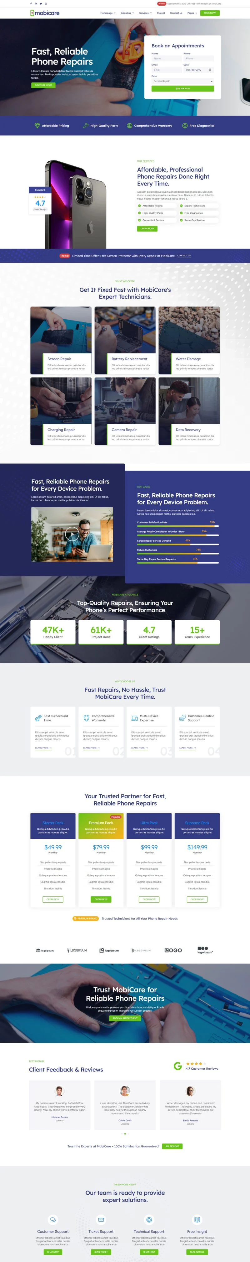 维修 Elementor 模板首页预览