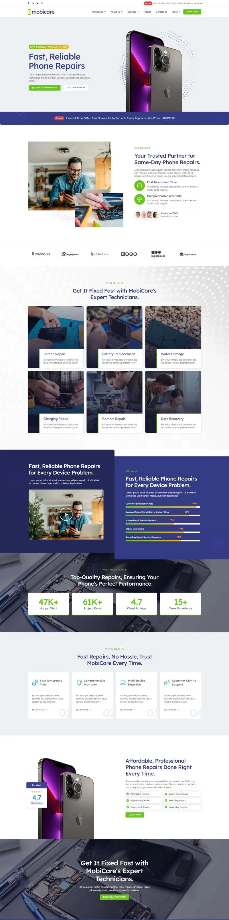 维修 Elementor 模板首页预览