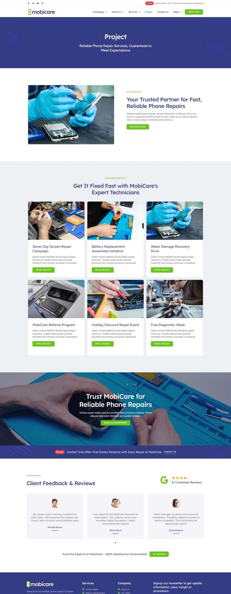 维修 Elementor 模板项目案例预览