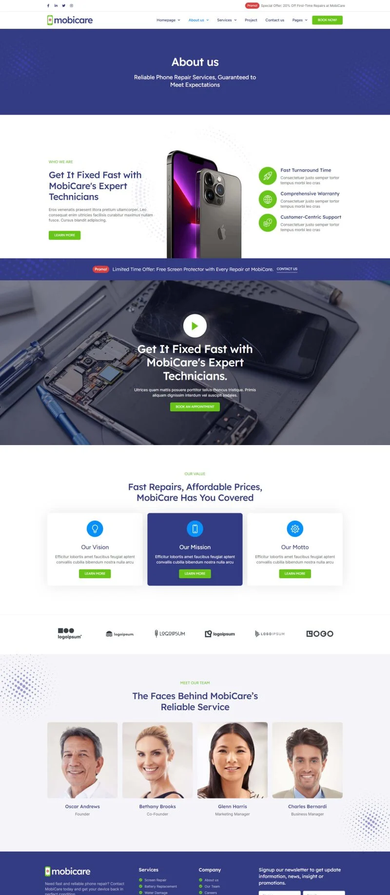 维修 Elementor 模板关于我们预览
