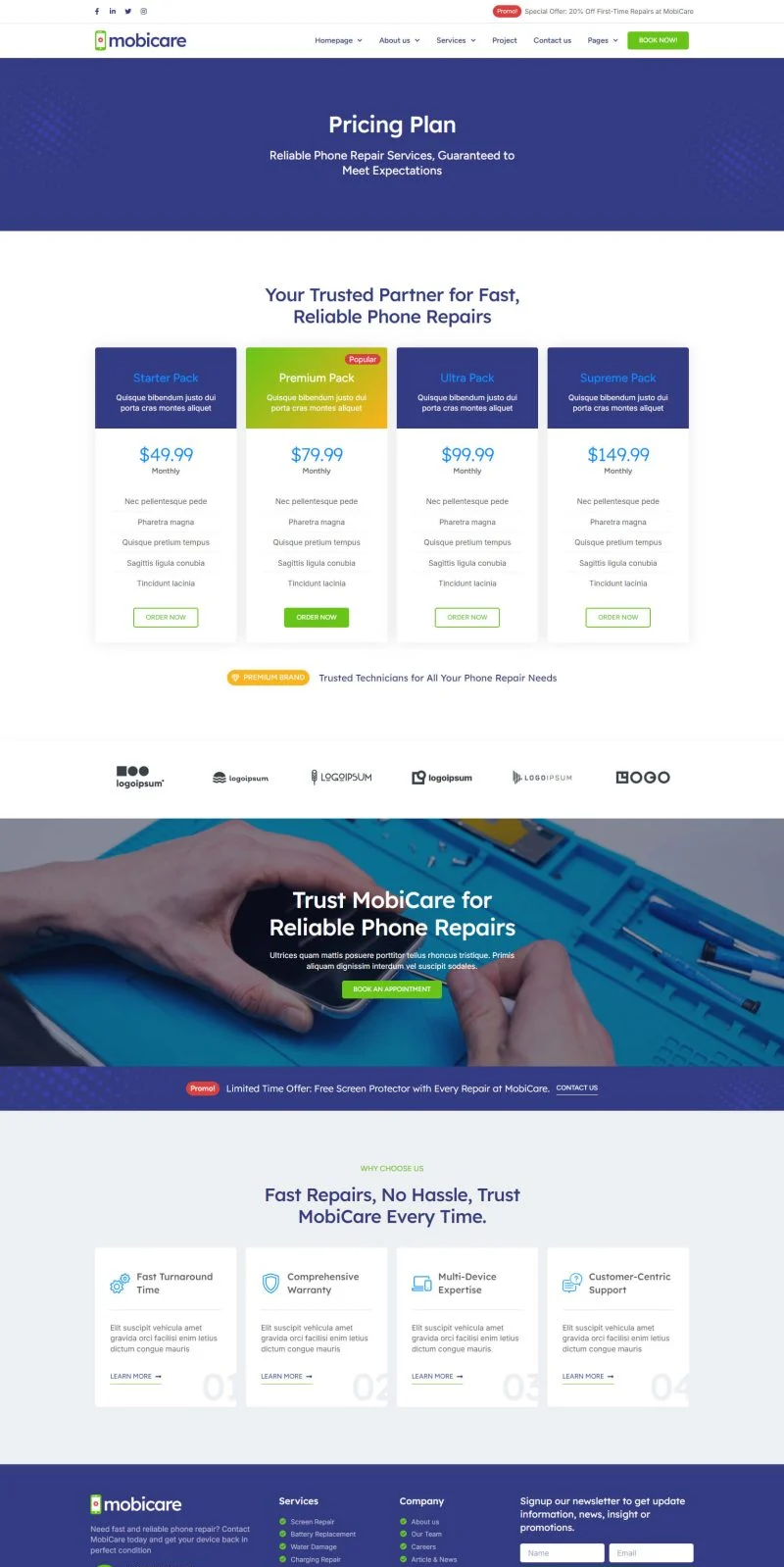 维修 Elementor 模板价格页面预览