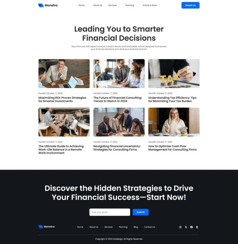 金融/投资 Elementor 模板博客页面预览