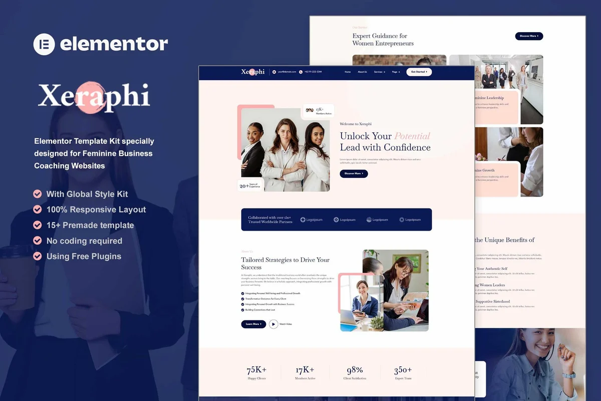 女性职业辅导Elementor网站模板_一键导入快速建站插图-WP资源海 服务/咨询 Elementor 网站模板封面