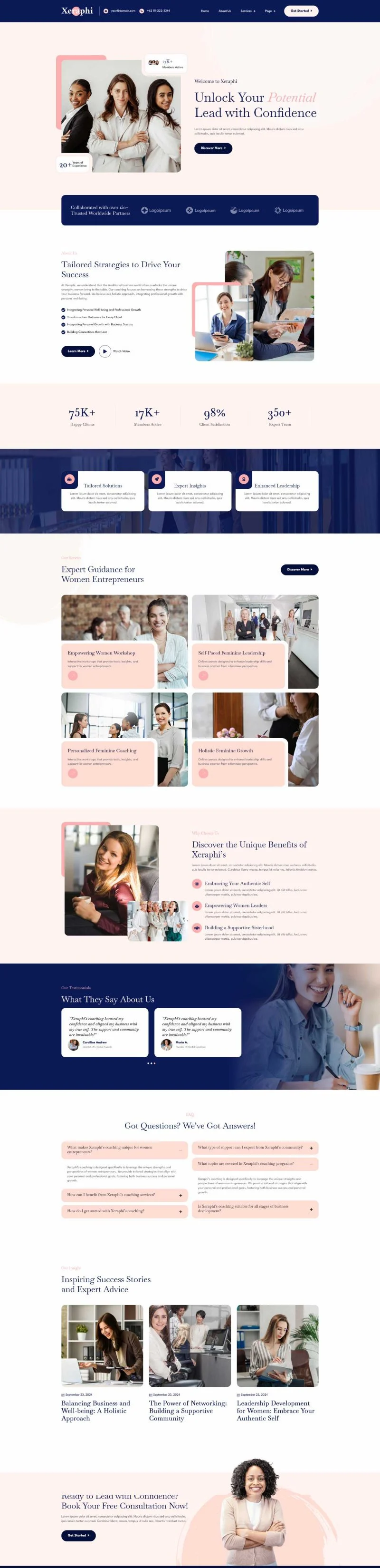 女性职业辅导Elementor网站模板_一键导入快速建站插图1-WP资源海 服务/咨询 Elementor 模板首页预览