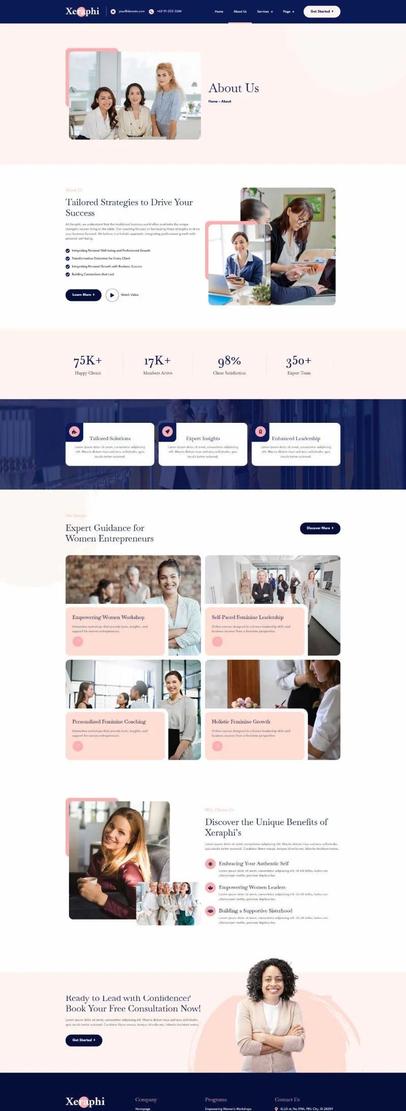 女性职业辅导Elementor网站模板_一键导入快速建站插图2-WP资源海 服务/咨询 Elementor 模板关于我们预览