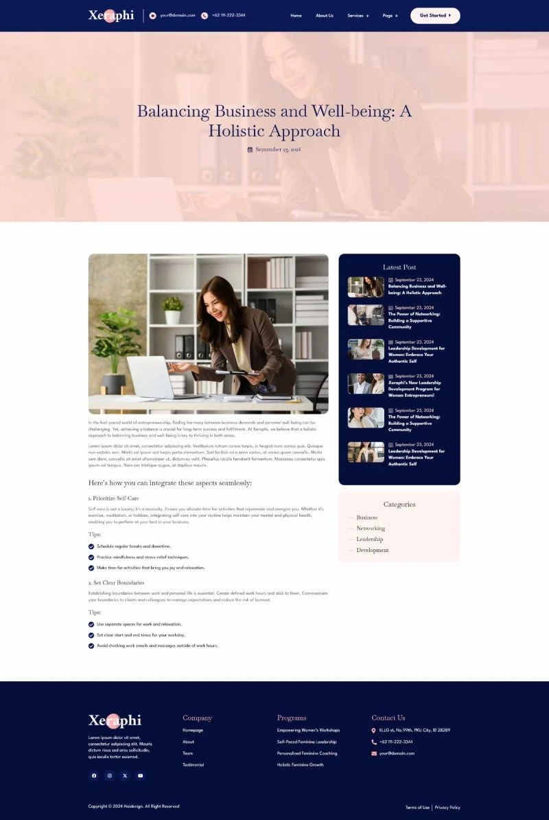 女性职业辅导Elementor网站模板_一键导入快速建站插图4-WP资源海 服务/咨询 Elementor 模板博客页面预览