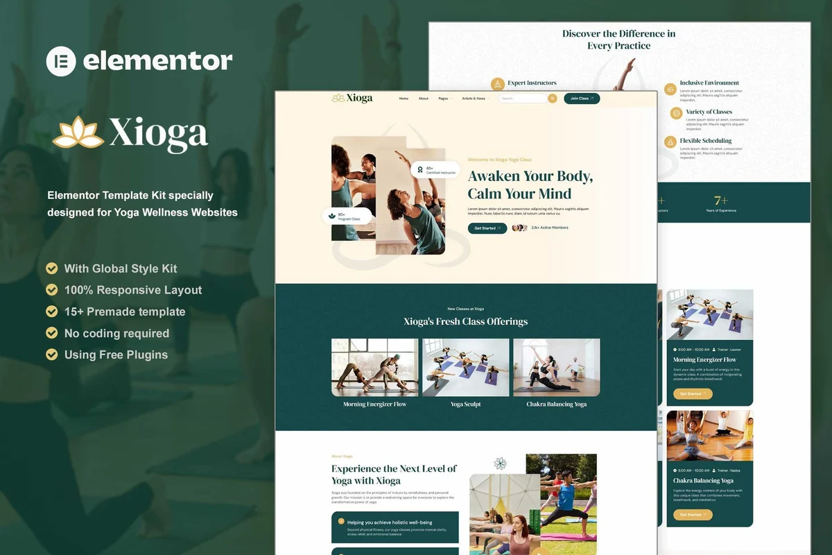 瑜伽课程网站Elementor网站模板_一键导入快速建站插图-WP资源海 瑜伽/冥想 Elementor 网站模板封面