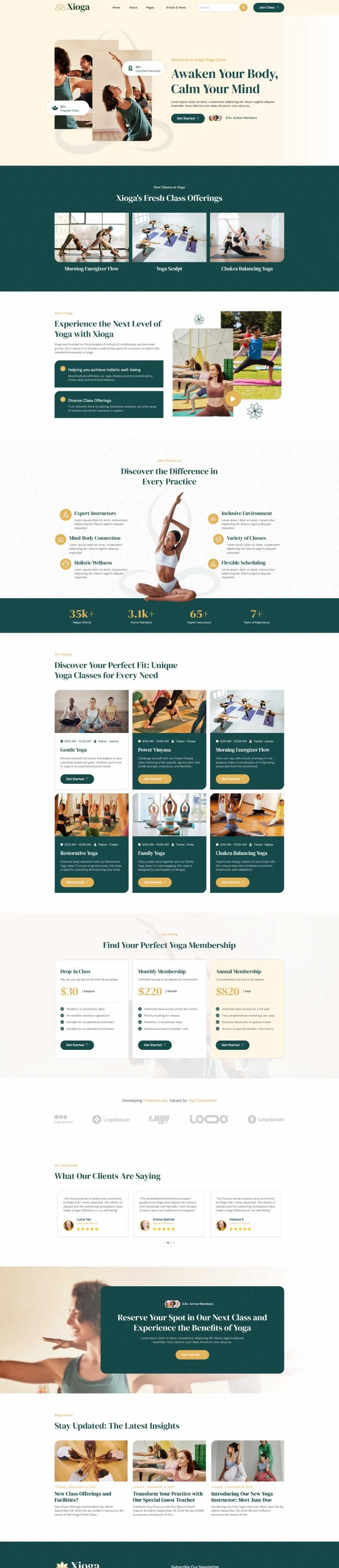 瑜伽课程网站Elementor网站模板_一键导入快速建站插图1-WP资源海 瑜伽/冥想 Elementor 模板首页预览