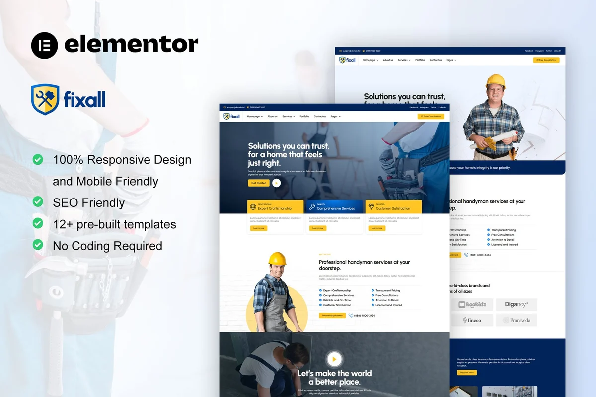 家居杂工Elementor网站模板_一键导入快速建站插图-WP资源海 维修 Elementor 网站模板封面