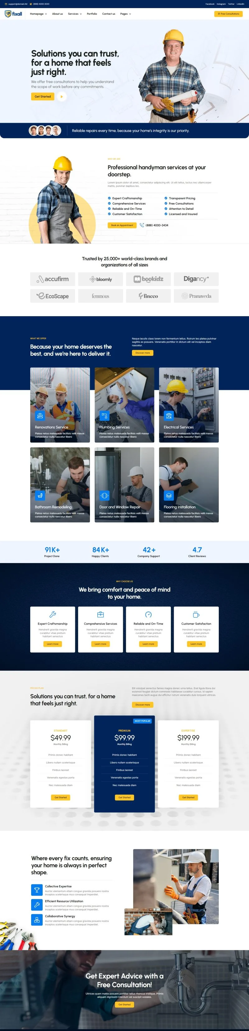 家居杂工Elementor网站模板_一键导入快速建站插图1-WP资源海 维修 Elementor 模板首页预览