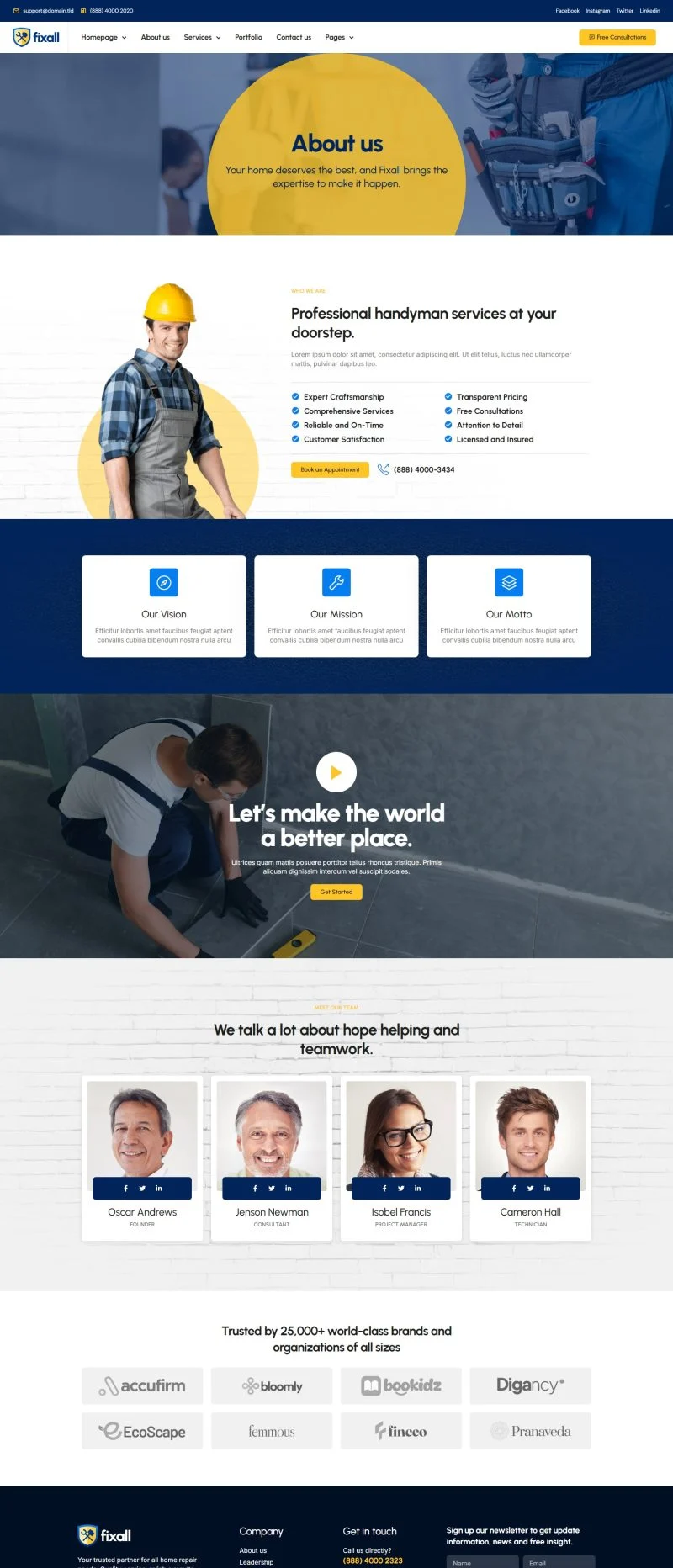 家居杂工Elementor网站模板_一键导入快速建站插图3-WP资源海 维修 Elementor 模板关于我们预览