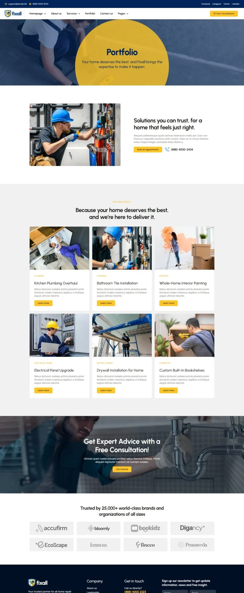 家居杂工Elementor网站模板_一键导入快速建站插图4-WP资源海 维修 Elementor 模板案例页面预览