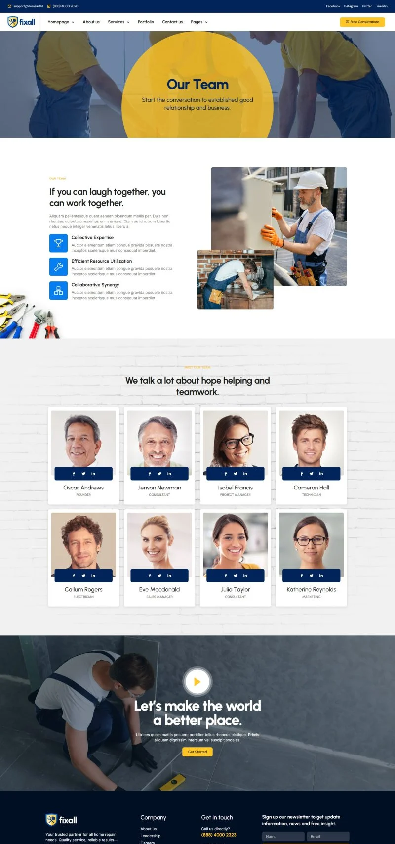 家居杂工Elementor网站模板_一键导入快速建站插图7-WP资源海 维修 Elementor 模板团队页面预览