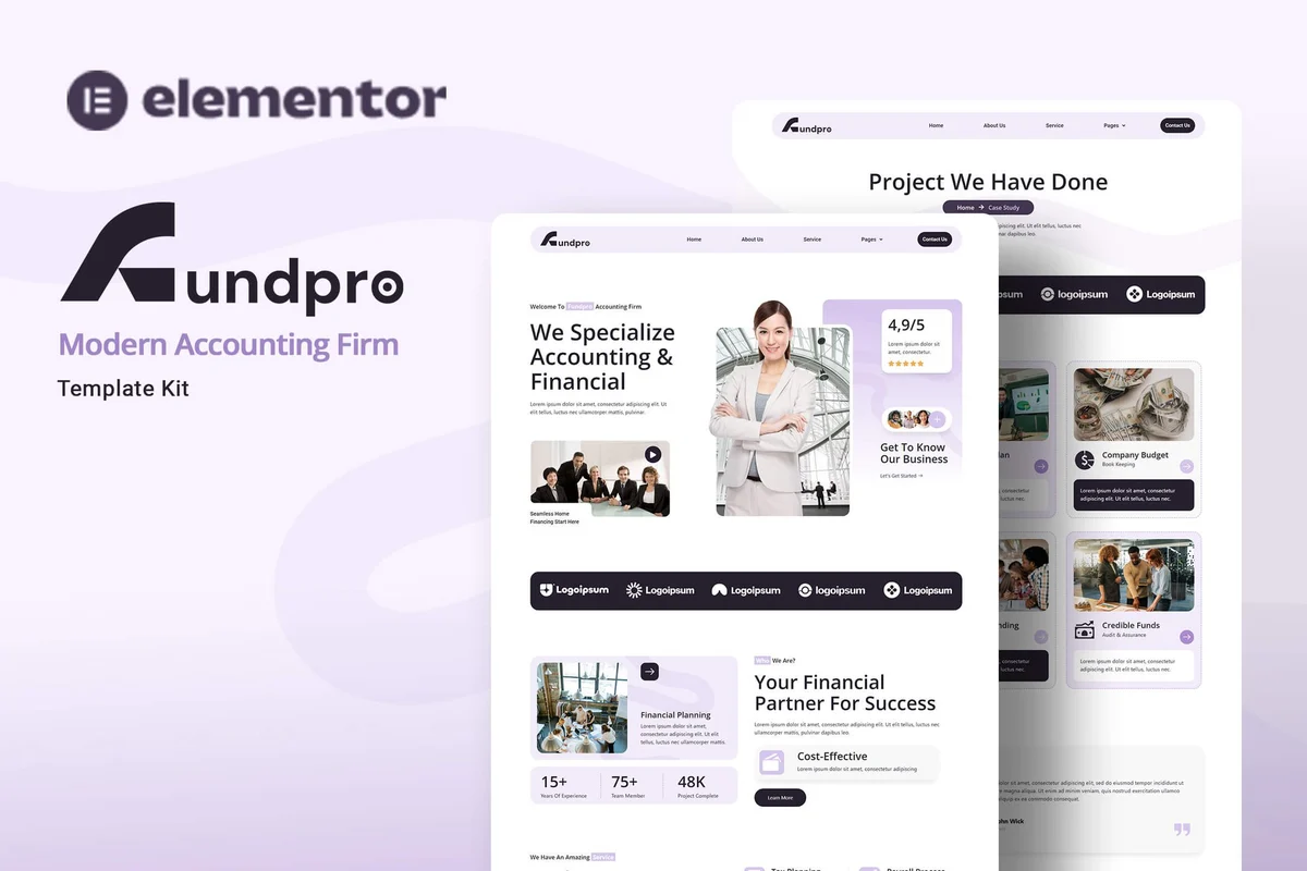 财务会计Elementor网站模板_一键导入快速建站插图-WP资源海 金融/投资 Elementor 网站模板封面