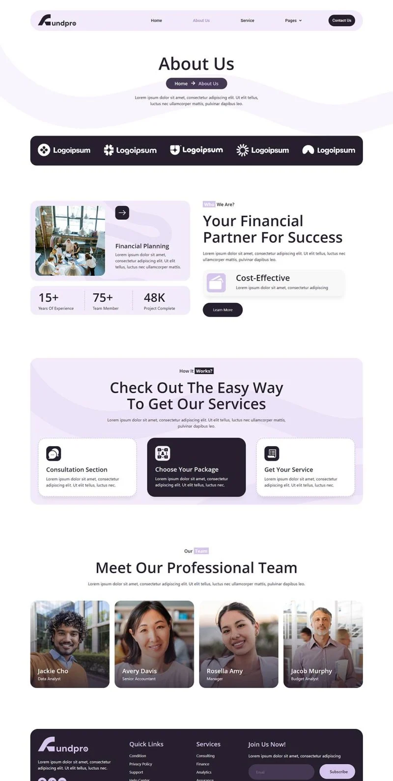 金融/投资 Elementor 模板关于我们预览
