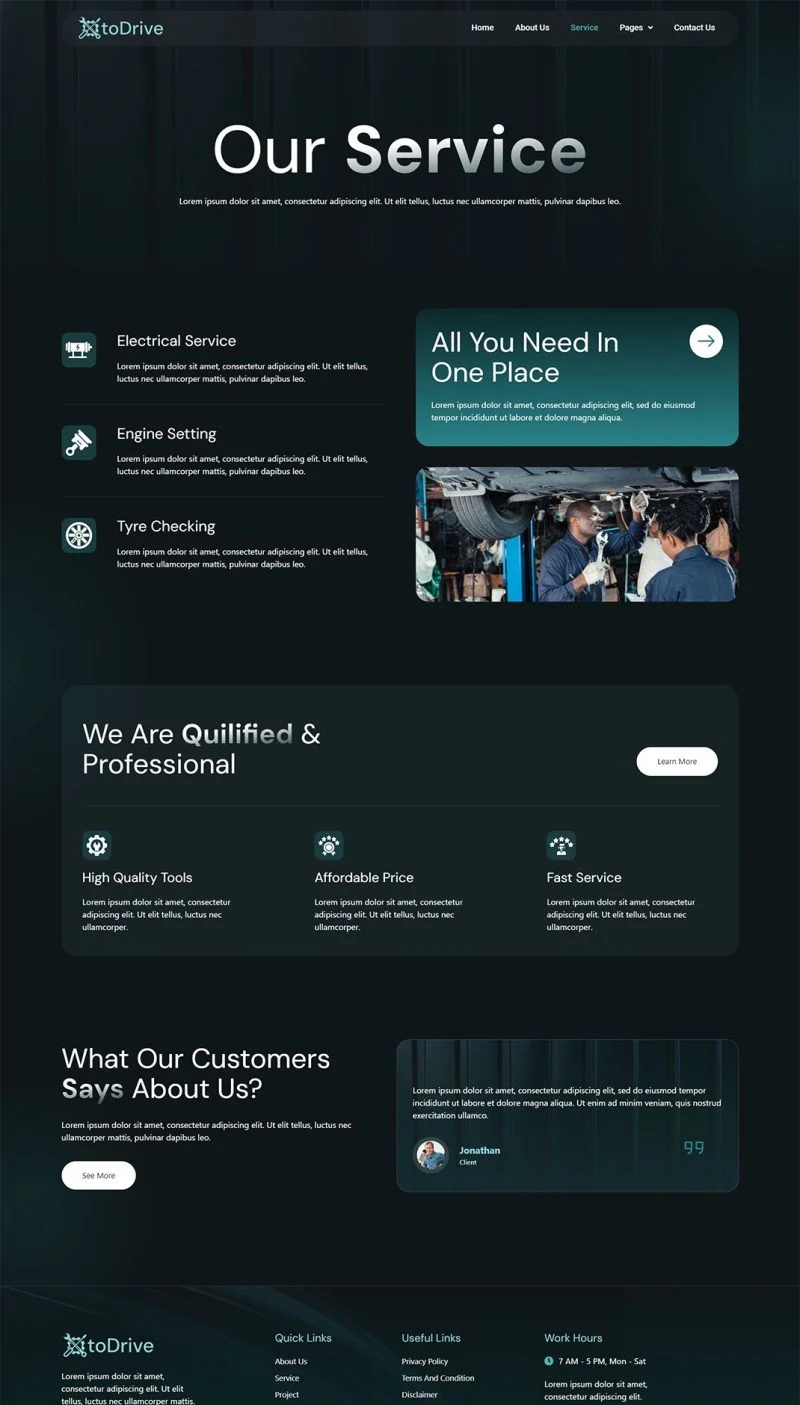 交通工具 Elementor 模板服务页面预览