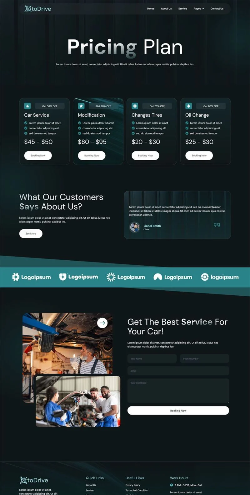 交通工具 Elementor 模板价格页面预览
