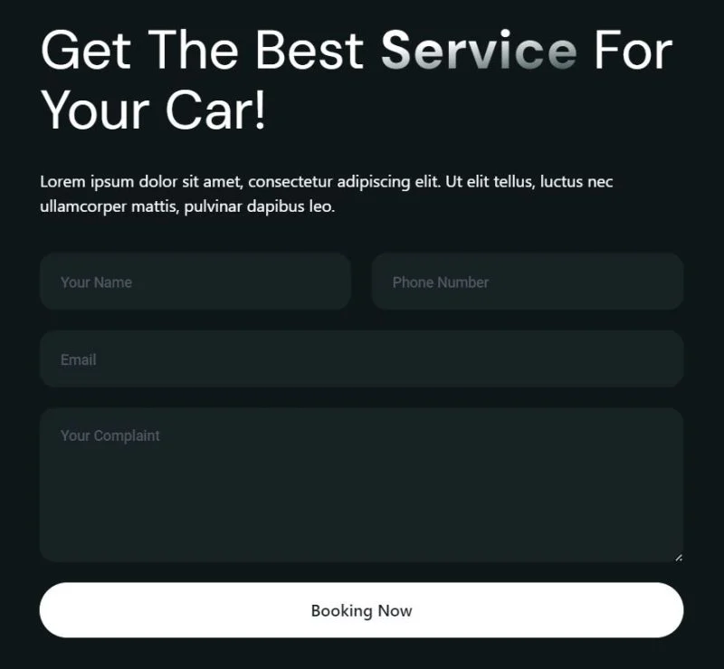 交通工具 Elementor 模板预约表单预览