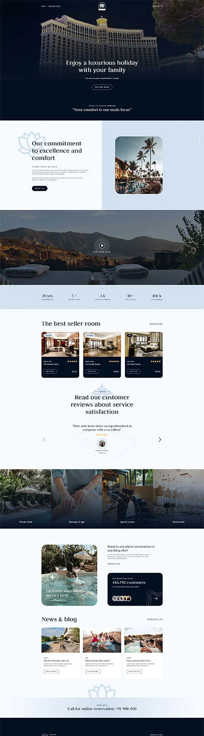 套房酒店Elementor网站模板_一键导入快速建站插图1-WP资源海 旅馆/酒店 Elementor 模板首页预览
